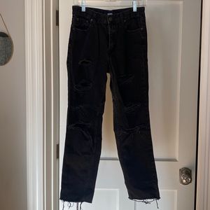 Aero Black Ripped Mom Jean
